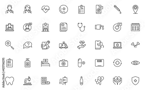 set of healthcare thin line icon  online healthcare  hospital  doctor
