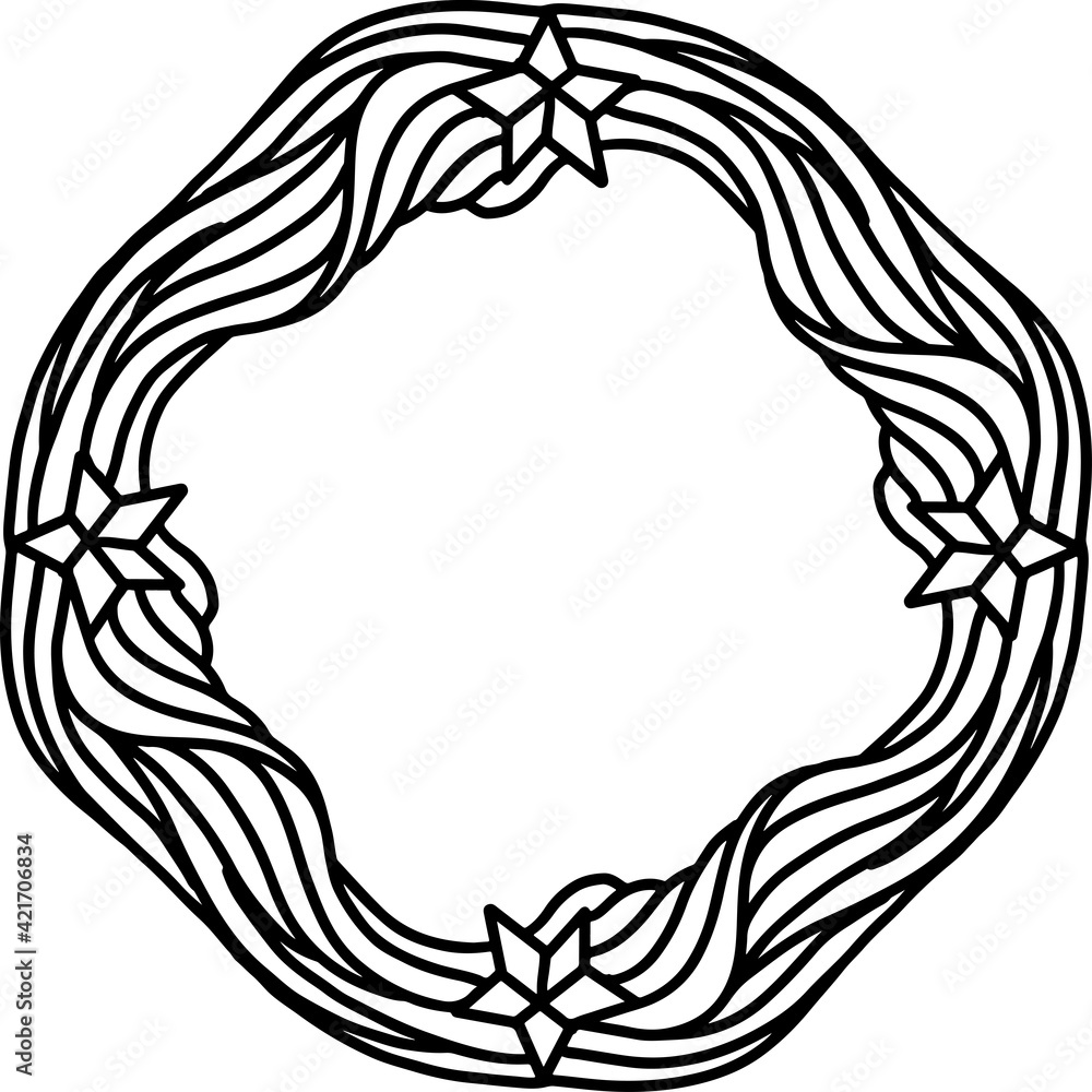 Wave simple frame with stars. Adult coloring book. Vector illustration.