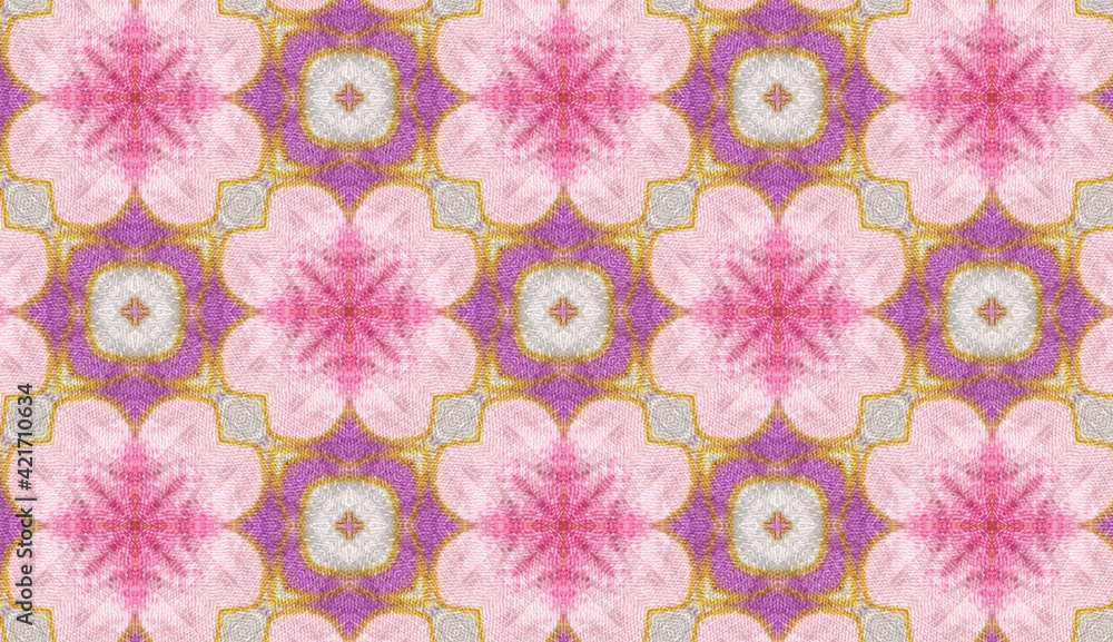 Fototapeta premium Japanese floral pattern featuring pink sakura flowers called Kikkō or Tortoiseshell