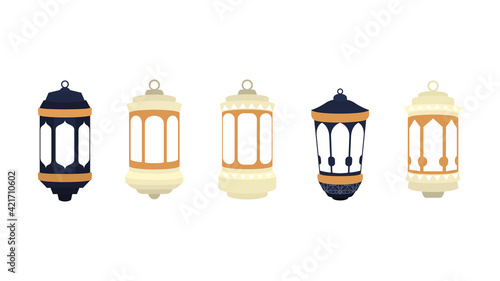 Set of ramadan lantern, collection of happy ramadan lantern decoration flat style design vector illustration