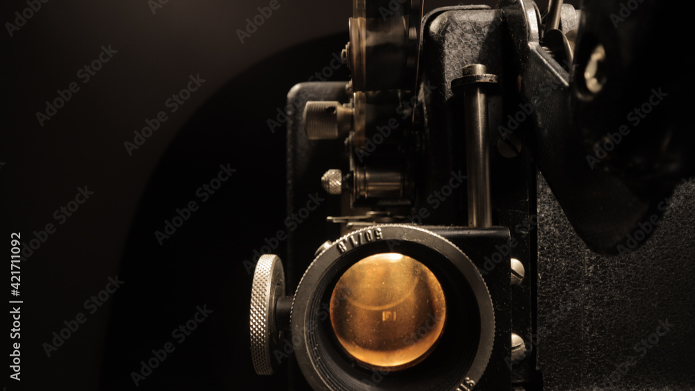 Old film projector in close up view - macro shot Old film projector in close up view - macro shot