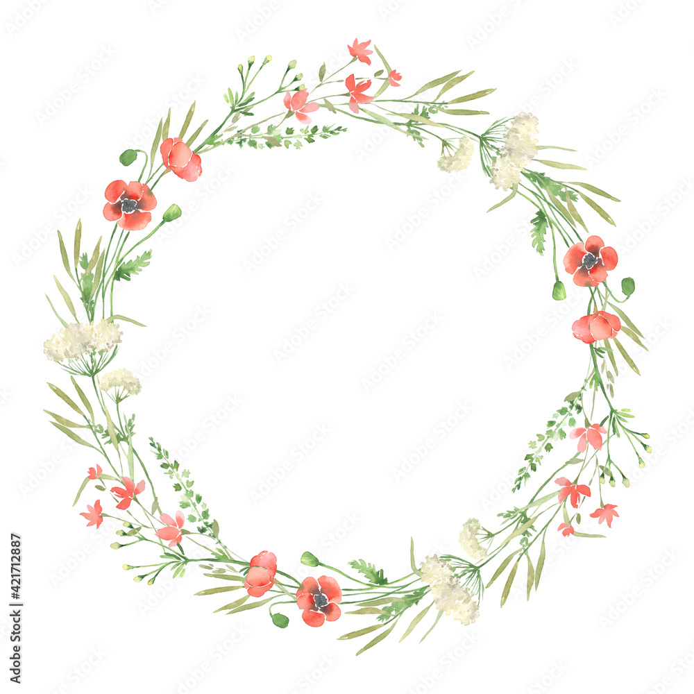 Watercolor frame wreath with wildflowers Watercolor frame wreath with wildflowers