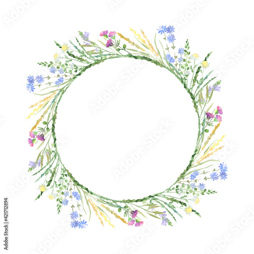 Watercolor frame wreath with wildflowers © Vilena