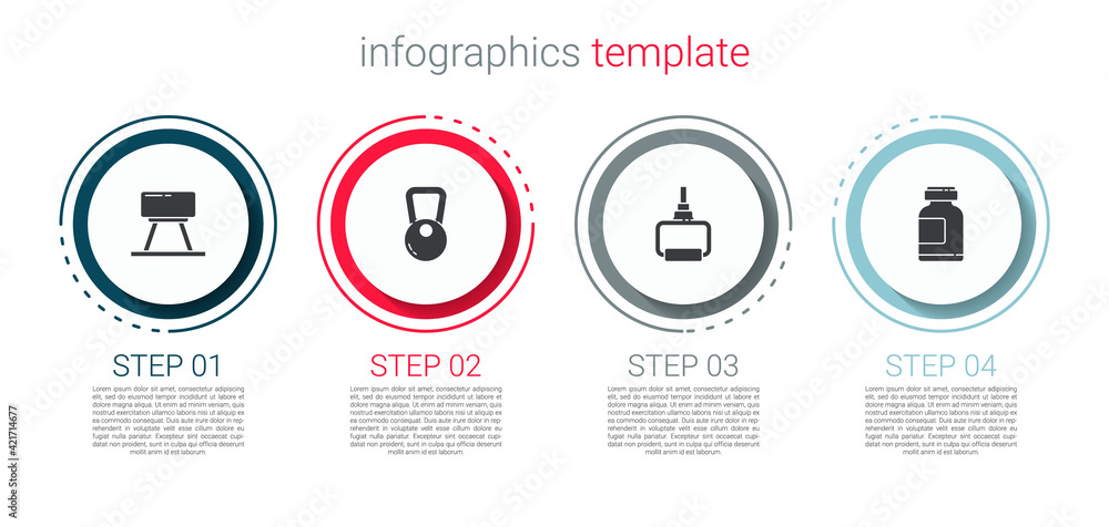 Set Pommel horse, Kettlebell, TPX loop training equipment and Sports nutrition. Business infographic template. Vector Set Pommel horse, Kettlebell, TPX loop training equipment and Sports nutrition. Business infographic template. Vector