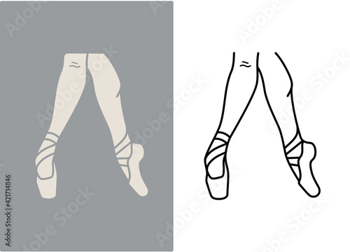 ballet workouts, exercises in ballet pointe shoes vector icon in flat and outline