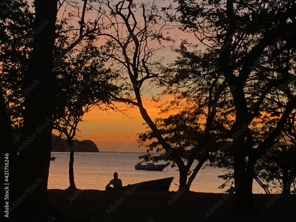 shadow of a man sunset on the beach Guanacaste, Costa Rica