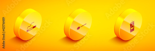Set Isometric Cigarette, Spoon and French press icon. Vector