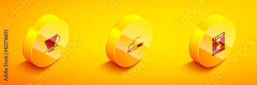 Set Isometric V60 coffee maker, Cigarette and Coffee machine icon. Vector
