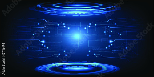 Abstract futuristic hi tech stage layout and background.Digital hologram stage and hi tech architect element around.Vector illustrations.