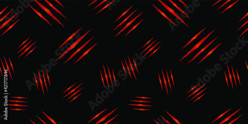 Vector dark seamless pattern with claw marks, halloween illustration, colorful background template, rough strokes, black background.
