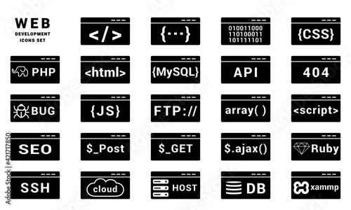 Wallpaper Mural Vector Collection of Web Development Icons Set. Html, Php, Api, Bug, Ruby, Seo, Ftp, Host, Cloud, Ssh, Get, Post, Xammp, Mysql, Js, Bug Torontodigital.ca