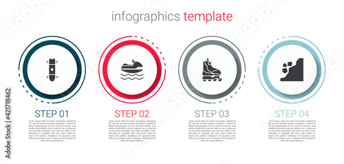 Set Longboard or skateboard, Jet ski, Roller and Landslide. Business infographic template. Vector