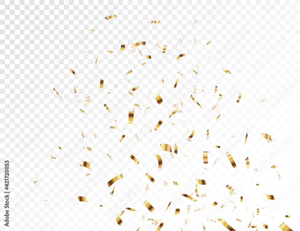 Fototapeta premium Gold confetti background, isolated on transparent background