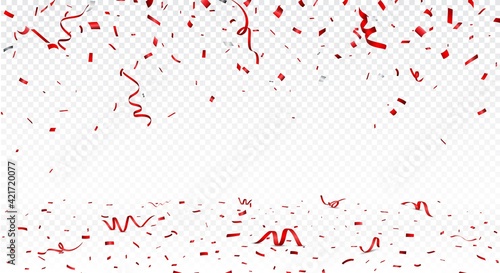 Beautiful red confetti banner, isolated on transparent background