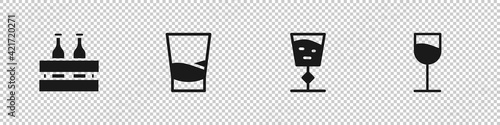 Set Pack of beer bottles, Glass vodka, Wine glass and icon. Vector