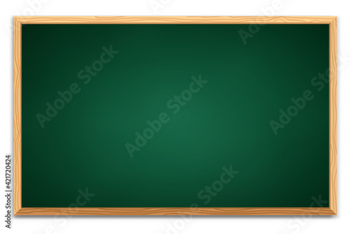 blank green chalkboard background and wooden frame. vector illustration..