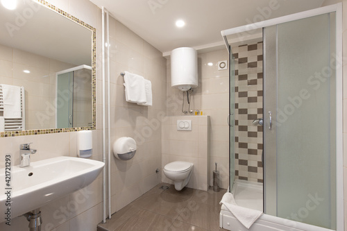 Bathroom interior with shower cabin