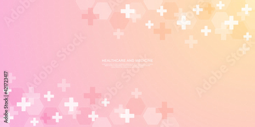 Vector illustration of a medical background with hexagons and crosses. Concepts and ideas for healthcare and medicine design