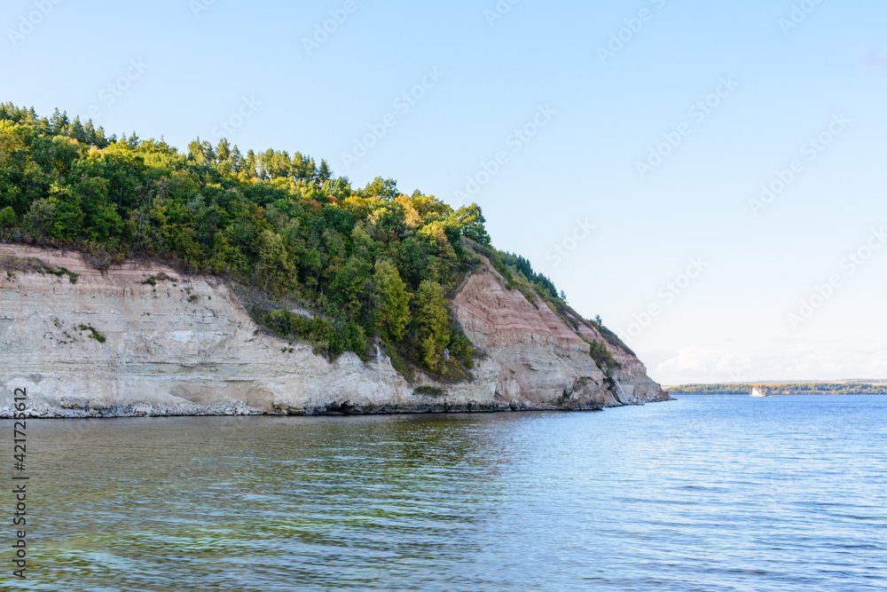 Coast of the Volga River in the middle Volga region in the Republic of Tatarstan. Autumn landscape.