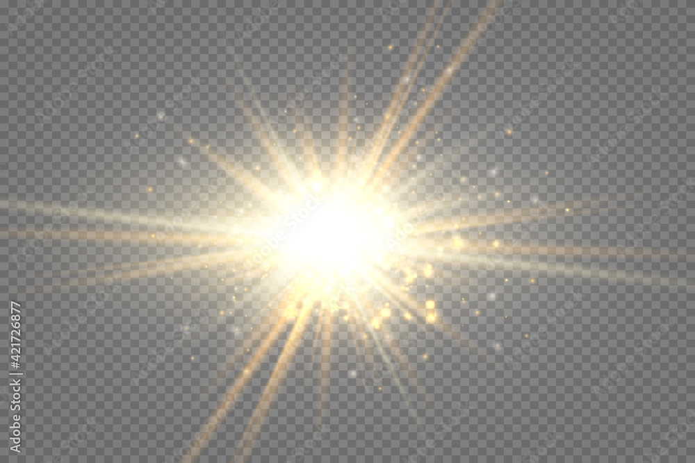 Glowing Light Stars with Sparkles. Golden Light effect. Vector illustration