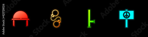 Set Military helmet, Handcuffs, Police rubber baton and Peace icon. Vector