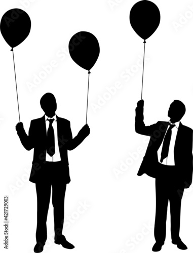 silhouettes of men with balloons