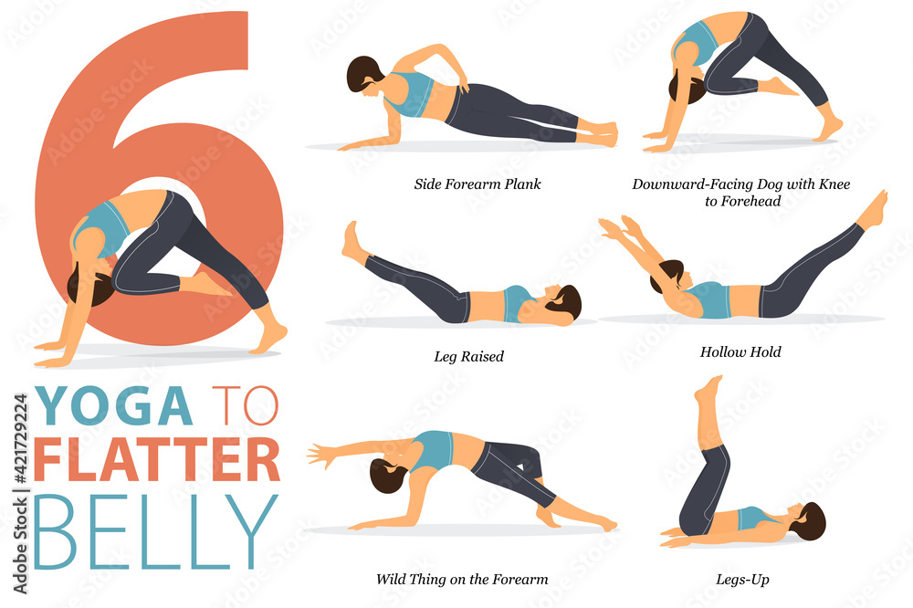 6 Yoga Poses Or Asana Posture For Workout In Flatter Belly Concept 6-yoga-poses-or-asana-posture-for-workout-in-flatter-belly-concept