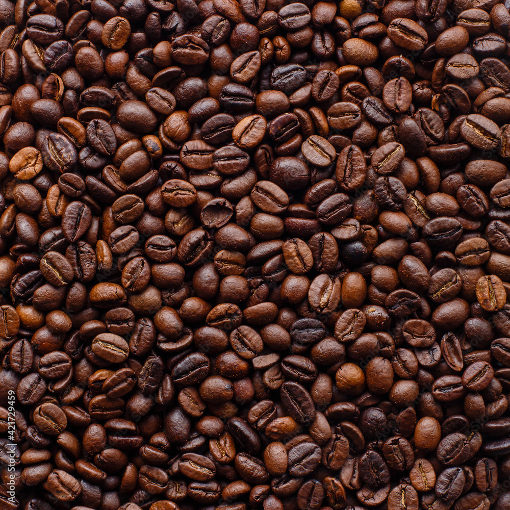 Roasted coffee beans background. Top view, square Roasted coffee beans background. Top view, square