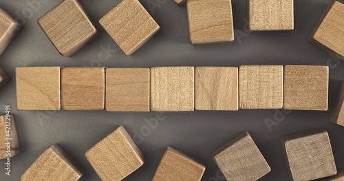 Canvas Print Seven blank wooden cube blocks on the table
