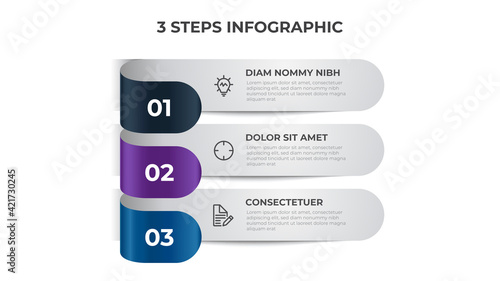 Colorful 3 points of steps, list layout diagram, infographic element template vector.