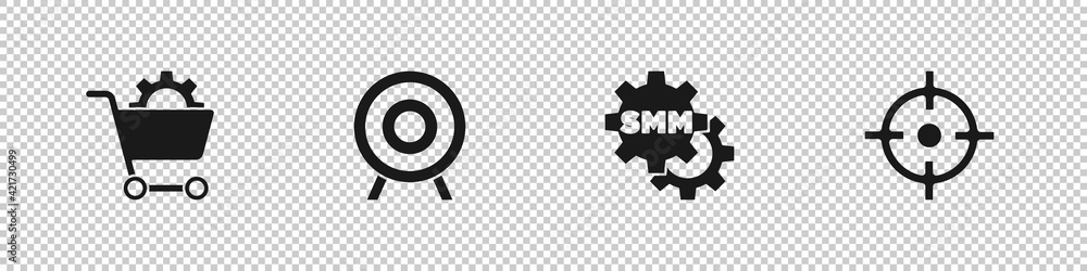 Set Shopping cart, Target sport, Social media marketing and icon. Vector Set Shopping cart, Target sport, Social media marketing and icon. Vector