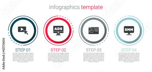 Set Advertising, , Browser window and Social media marketing. Business infographic template. Vector