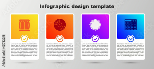 Set Drum, Vinyl disk, Dial knob level and machine. Business infographic template. Vector