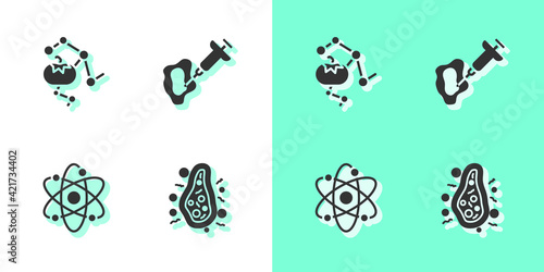 Set Bacteria, Genetically modified food, Atom and Syringe icon. Vector