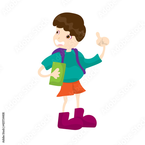 Little boy isolated on background. Back to school concept. Vector illustration in cartoon character flat style