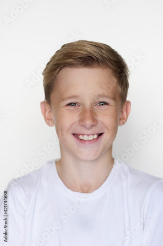 portrait of a boy on a white background 