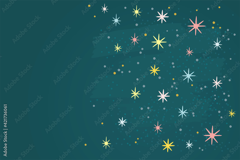 Fototapeta premium Vector background illustration of dark nights sky with colorful stars