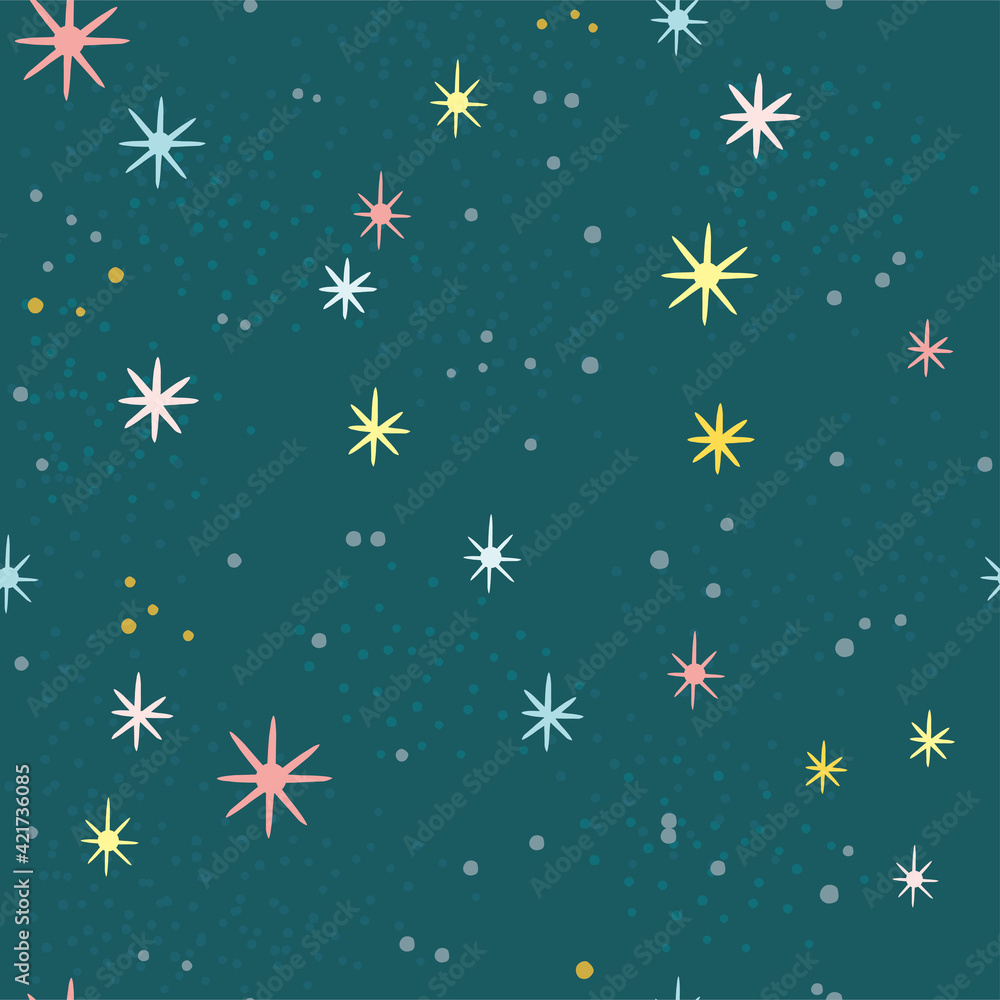 Vector seamless pattern of dark nights sky with colorful stars Vector seamless pattern of dark nights sky with colorful stars