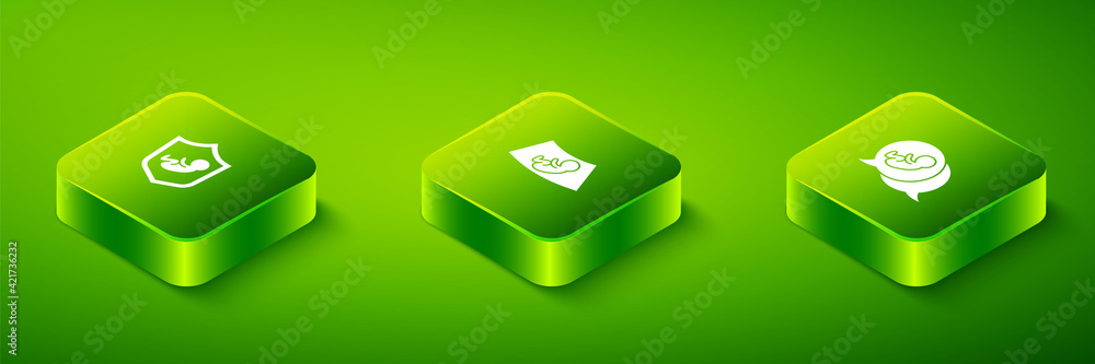 Set Isometric Ultrasound of baby, Baby and on shield icon. Vector Set Isometric Ultrasound of baby, Baby and on shield icon. Vector