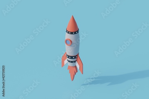 Fototapeta Naklejka Na Ścianę i Meble -  startup rocket launch single isolated object. 3d render illustration with isometric