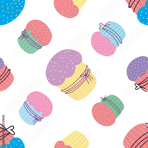 Cupcake seamless pattern. Easter cake pattern. Vector illustration in flat cartoon style. Design for Easter, textiles, wrapping paper