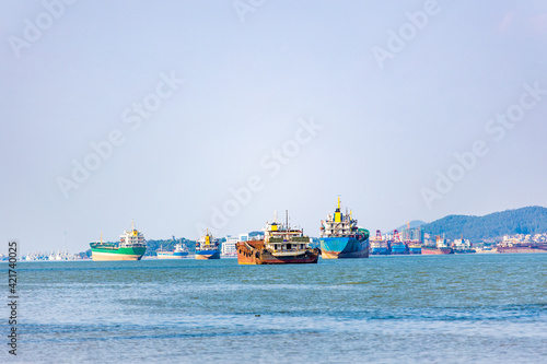 Transport vessels in the channel of the Pearl River estuary