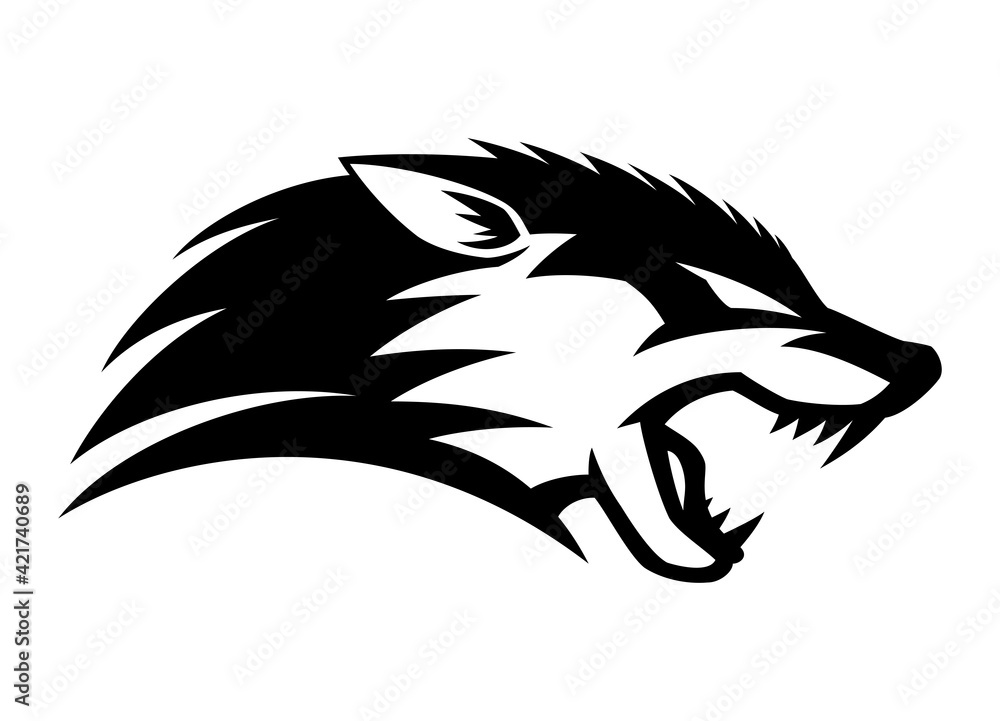 Illustration with angry wolf icon isolated on white background.