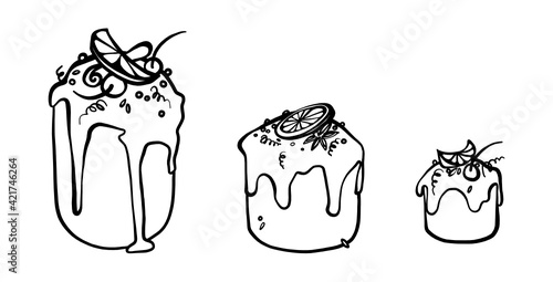 Line art Easter bread Kulich. Hand drawing Ukrainian folk Paska