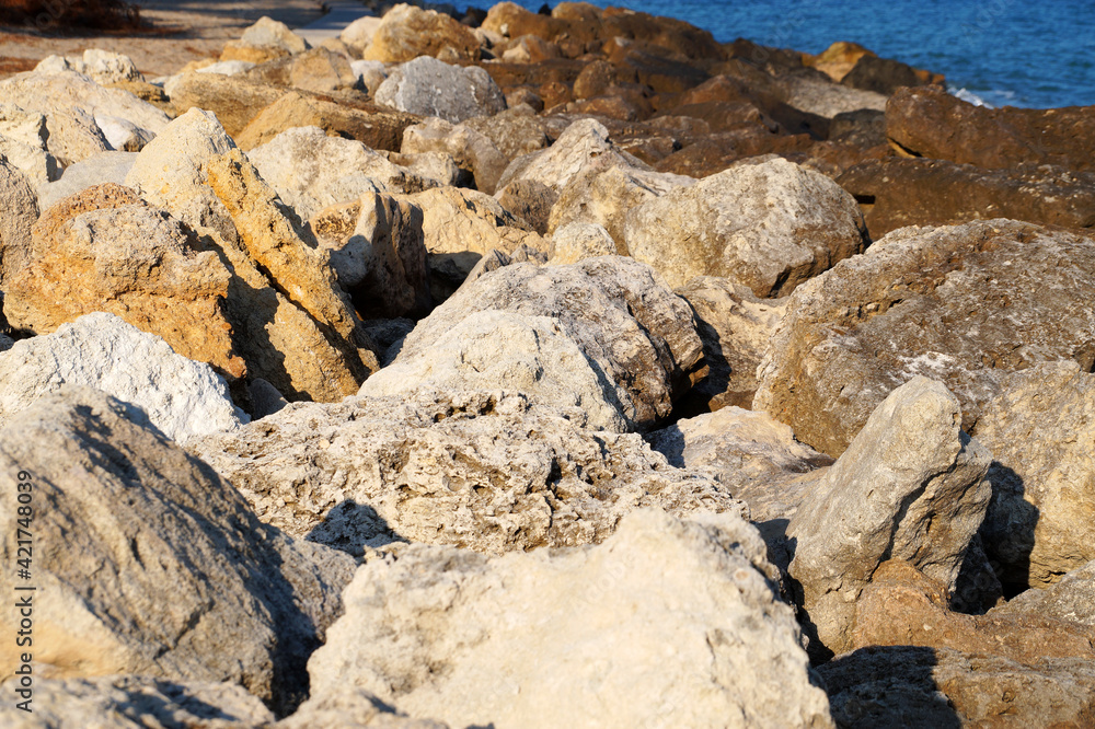 large stones on the seashore natural background