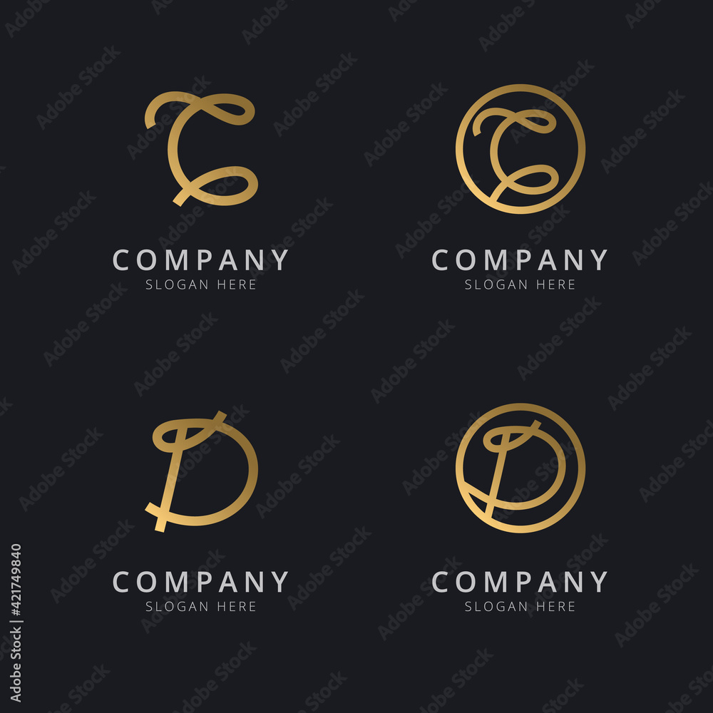 Line abstract letter C and D with gold color logo template Line abstract letter C and D with gold color logo template