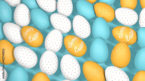 Easter eggs on blue background. 3d rendering