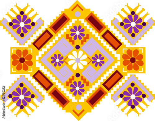 Traditional Ukrainian embroidery  in yellow and purple tones. 