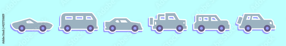 set of car cartoon icon design template with various models. vector illustration isolated on blue background set of car cartoon icon design template with various models. vector illustration isolated on blue background