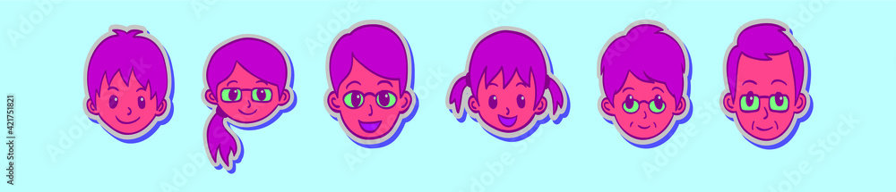set of family cartoon icon design template with various models. vector illustration isolated on blue background set of family cartoon icon design template with various models. vector illustration isolated on blue background